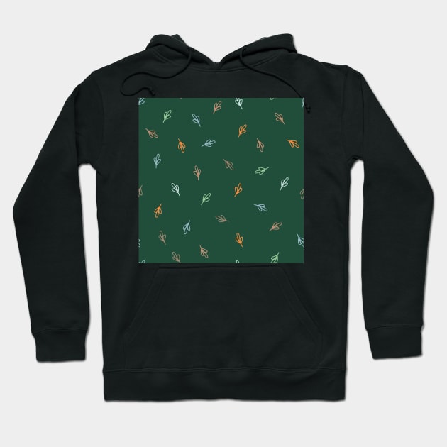 Ditsy leaf pattern on forest green Hoodie by FrancesPoff